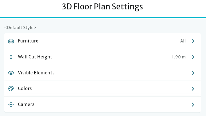 web portal showing the 3d floor plan settings of the styles feature
