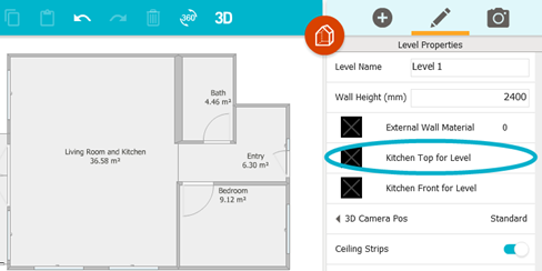 Change the Material or Color on Kitchen Cabinets and Countertops –  RoomSketcher Help Center