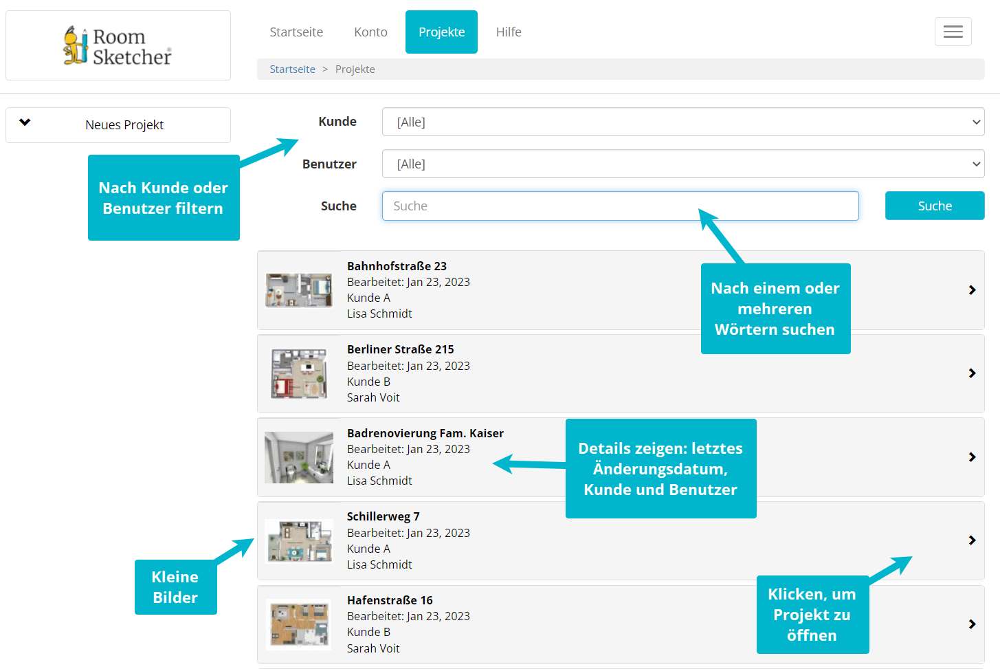 So verwenden Sie Ihr Projektarchiv – RoomSketcher Hilfe